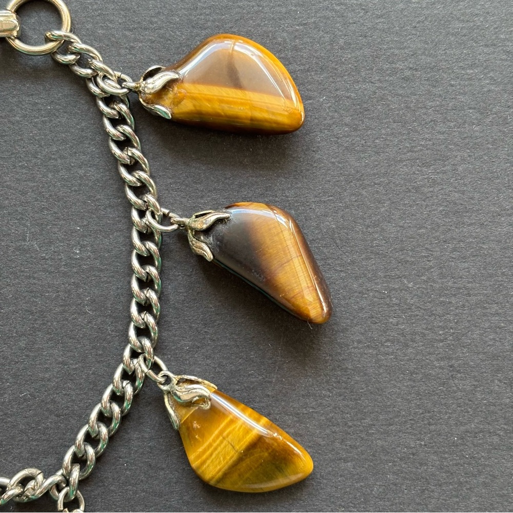 ReMixed Handmade Vintage Tiger’s Eye & Gypsum Boho Charm Bracelet | Size 7.5 IN - Picture 5 of 6